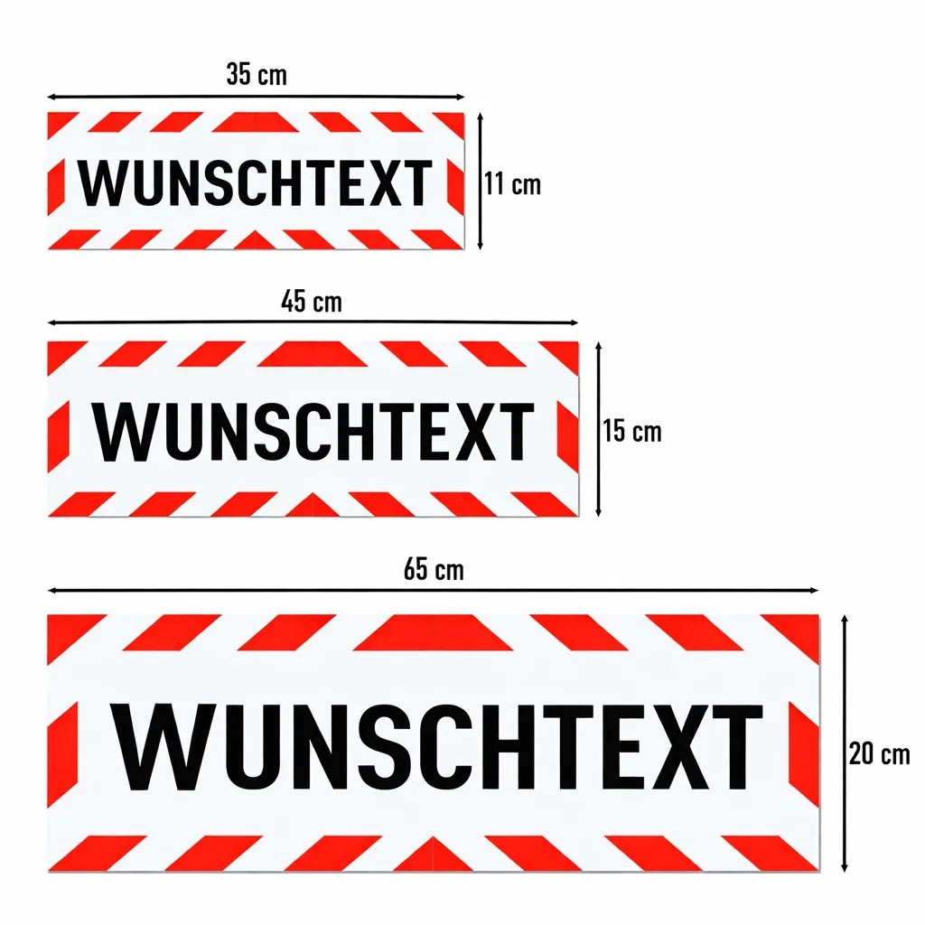 Dein WUNSCHTEXT Magnetschild / Selbstklebende Folie für Auto und Metalloberflächen - Benutzerdefiniert - Warnstreifen
